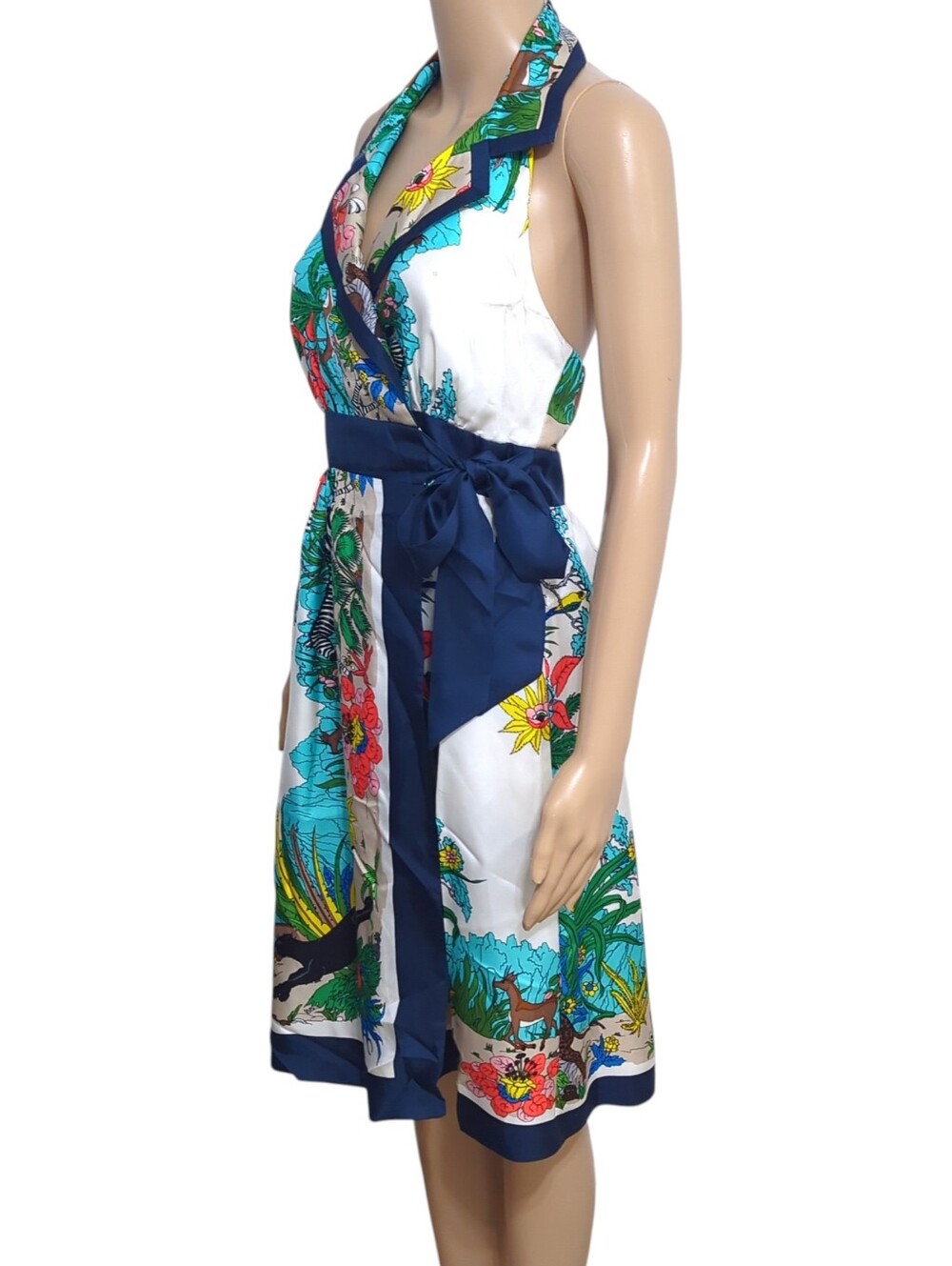 Tibi Silk Tropical Print Wrap Dress Halter Resort Size 4 - Picture 3 of 12